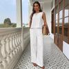 Women's Loose Fit Two Piece Outfit Sleeveless Tank Top High Waist Wide Leg Pantsuit