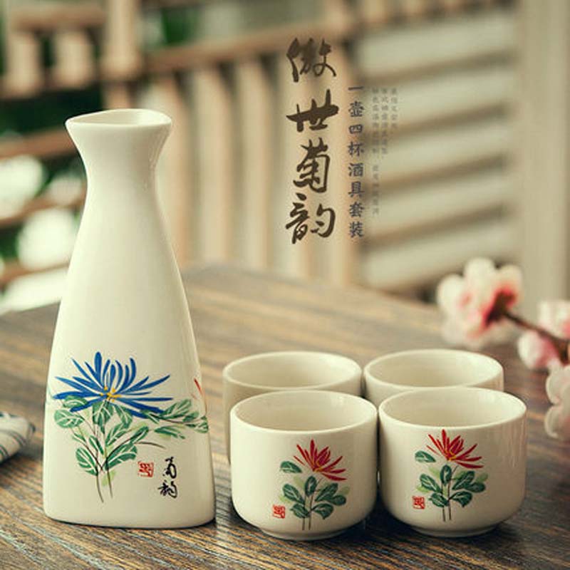 Japanese Porcelain Vintage Ceramic Pot Flagon Liquor Spirits Cups Set Kitchen Dining Bar Drinkware Japanese Sake Wine Set
