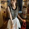 Women Sweater Vest Y2K Aesthetic Sleeveless Striped Cute Vintage Knitted Vest Spring Autumn Casual Waistcoat Knitwear
