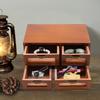 Vintage Dark Brown Wooden Desk Organizer with 4 Drawers - Desktop Storage Cabinet for Office & Home - Compact Size 11.8x7x6In