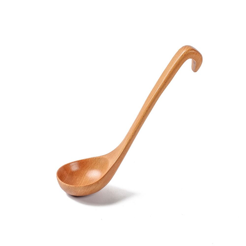 Home Wooden Heavy Duty Natural with Hanging Hook Scoop Soup Ladle Serving Spoon Tableware