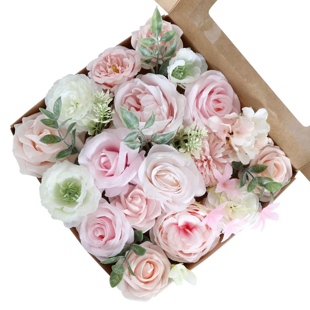 Pink Blue Artificial Flowers Combo Box Set for DIY Floral Arrangement Wedding Bouquet Party Table Centerpieces Decoration