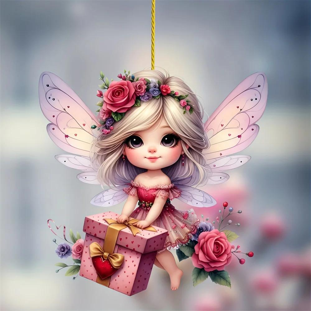 2025 Acrylic Flat Green Elf Pendant Pink Butterfly Fairy Car Decoration Ladies Bag Pendant Spring Home Decoration Gift