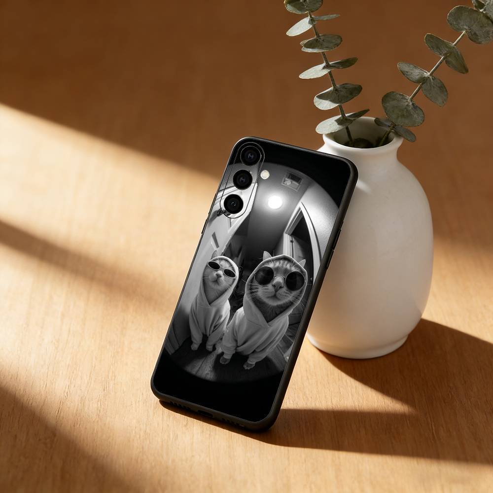 Cute Cool Sunglasses Cat  Phone Case For Samsung Galaxy A91,80,73,72 ,71,53,52,32 ,31,22,21s,20,Soft Black Case