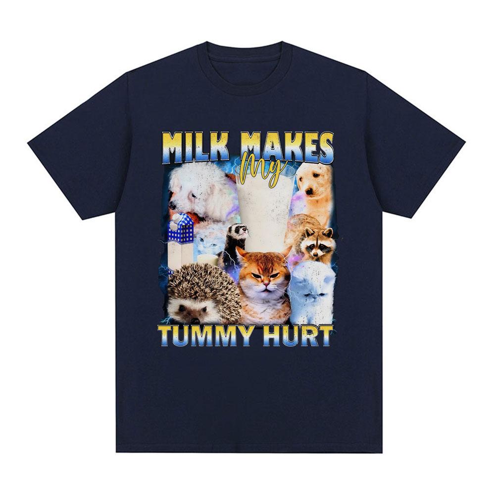 Milk Makes My Stomach Ache Funny Cat Tshirt Summer Casual Cotton Tshirt for Men Women Fashion Harajuku Street Wear Y2K Tshirt