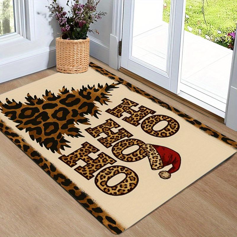 1Pcs Anti Fatigue Kitchen Rugs,Leopard Santa Hat  Print Waterproof Non-Slip Thick Cushioned Kitchen Mat Heavy Duty Comfort Standing Mat for Kitchen