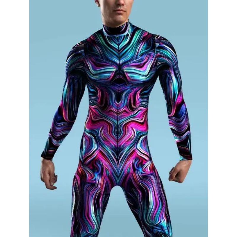 Fialové brnění Cosplay Kostýmy Muži Steampunk 3D tištěný Sexy štíhlé ženy kombinéza Performance Halloween Carnival Holiday Outfit