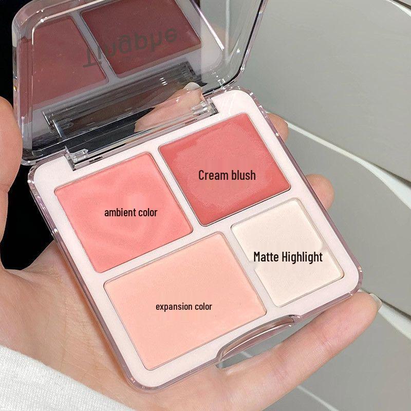 Free Shipping: Four-Color Matte & Highlight Blush Palette for Face Brightening - Nude Tones