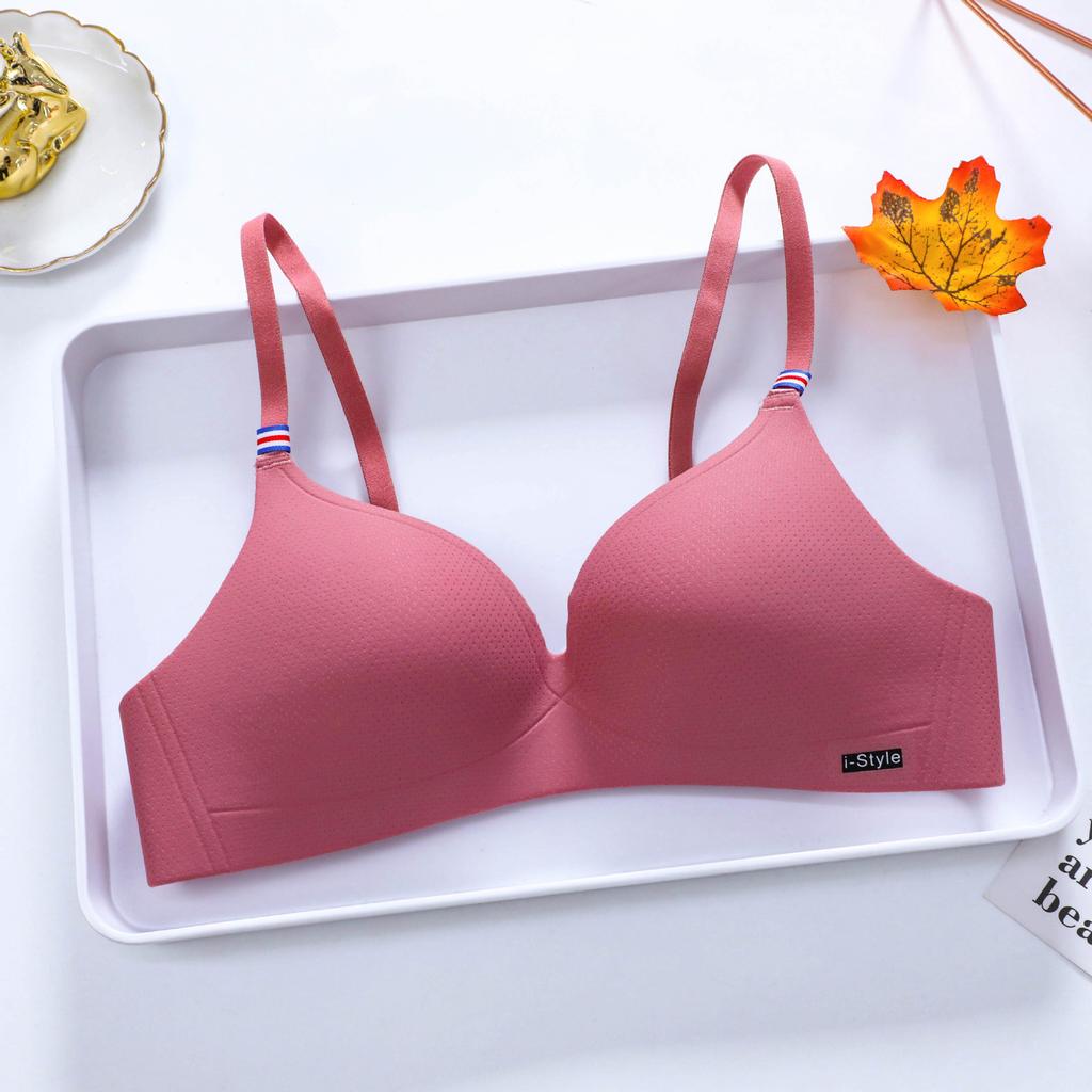 Popular French Simple British Ice Silk Bra One-piece Thick Cup Girl Gathering Steel Rimless Underwear