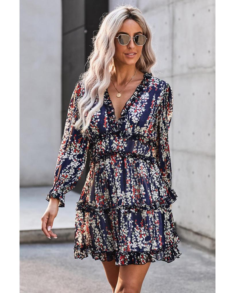 Azura Exchange Floral Open Back Dress with Ruffle Detailing