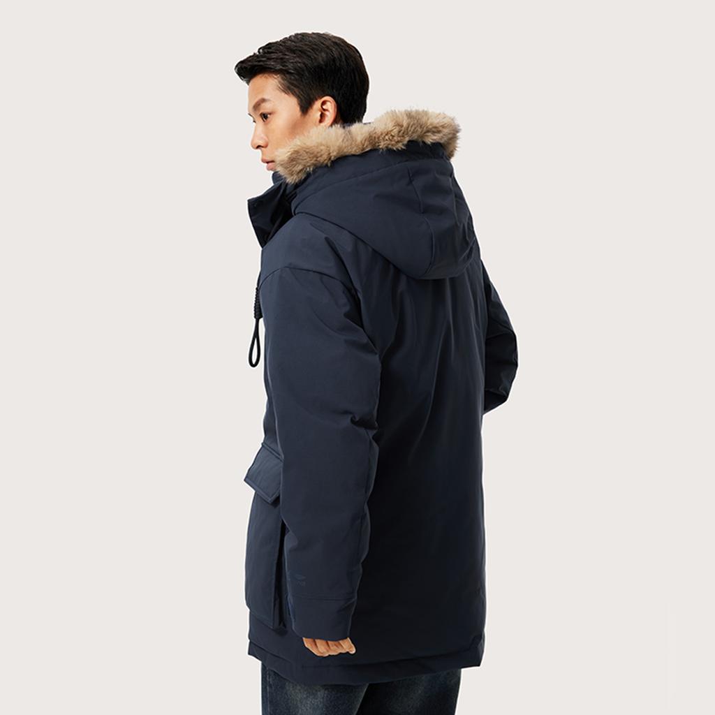 Li Ning Sports Trend Series Solid Color Hooded Zipper Cold Resistant Winter Outdoor Mid-Length Down Jacket Men Outerwear Deep-Navy-Blue AYMU361-3