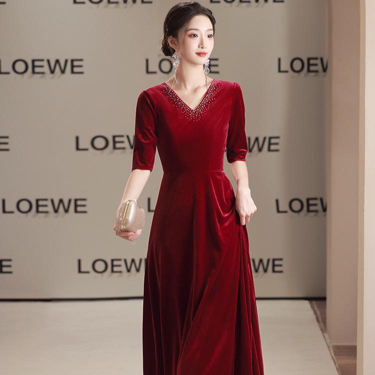 

Burgundy Velvet Women s Performance Evening Dress for Recital or Art Exam 2XL