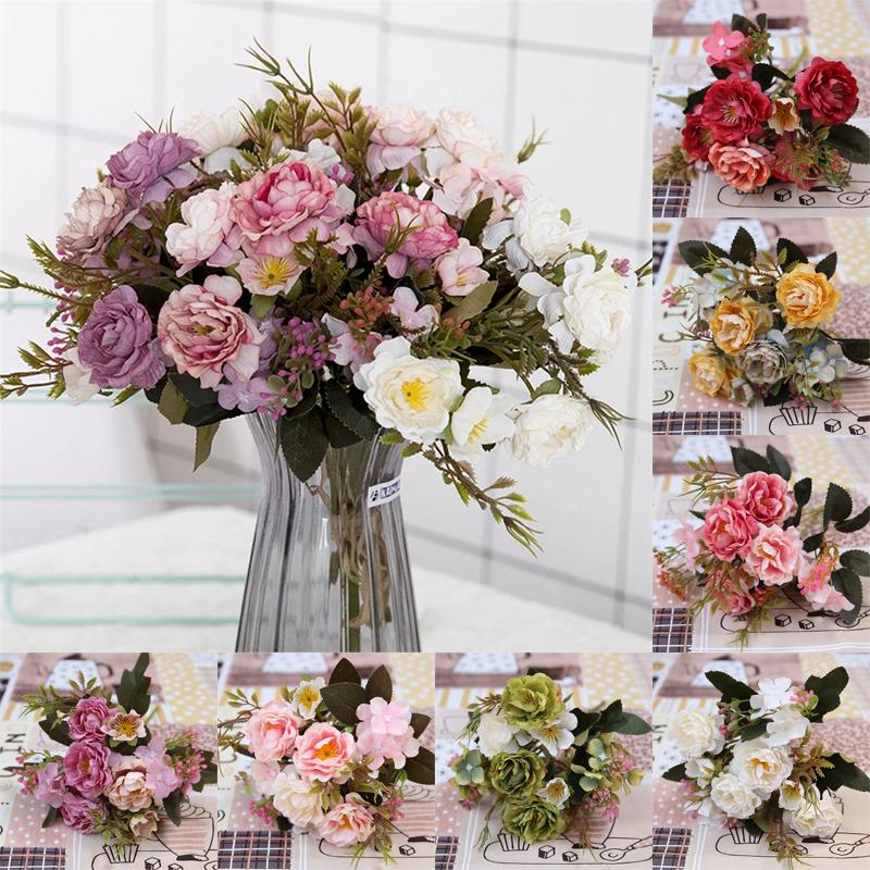 Artificial Peony Rose Flower Vintage Silk Fake Flower Bouquet Wedding Decor Home