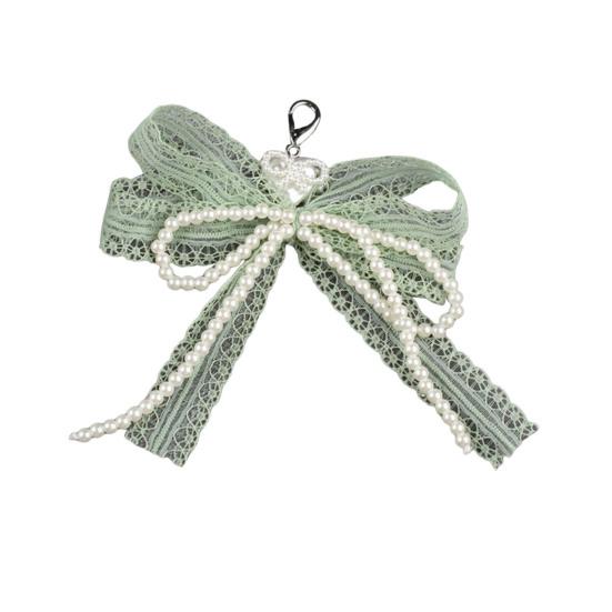 Lace Bow Shoe Charm for Sneakers Faux Pearls Beaded Bowknot Removable Bow Charm Accessory for Women Girls Shoes Bags Keychains