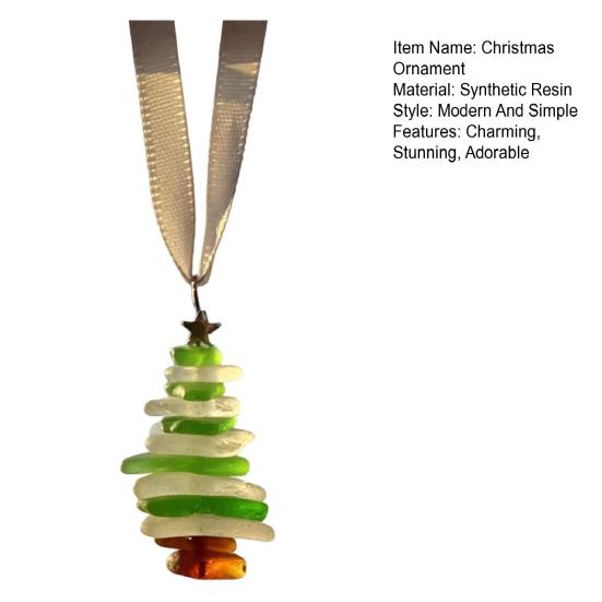 Sea Glass Christmas Tree Ornament Sea Glass Tree Resin Craft Ocean Beach Xmas Hanging Ornament for Home Collection Holiday Decoration