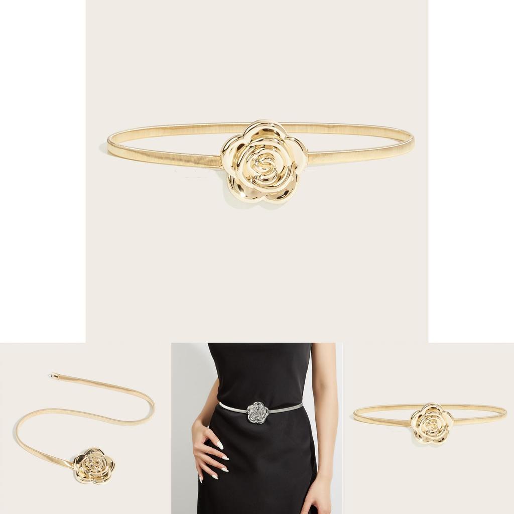 Women Fashion Spring Chain Waist Belt With Flower Detailing And Adjustable Fit