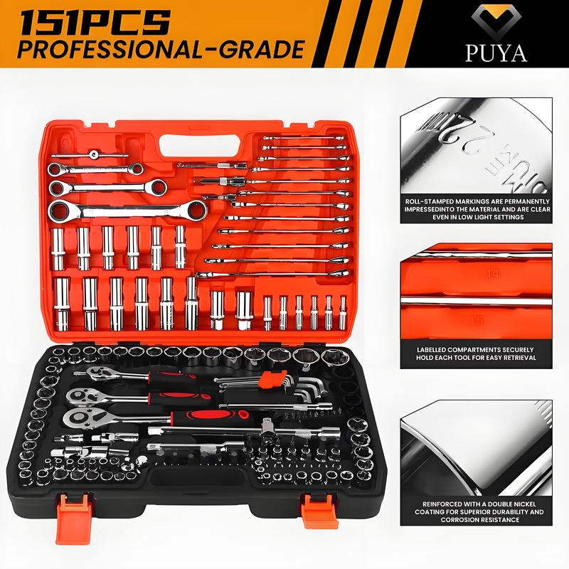 151pcs High-Quality Compact Kit - Car, Bicycle, and Motorcycle Care-Professional Automotive Master Tool Set