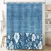 Blue Bath Mat Shower Curtain with White Floral Design for Bathroom Decor Non-Slip Rug for Bathtub Area Size: 72 x 84 Inches