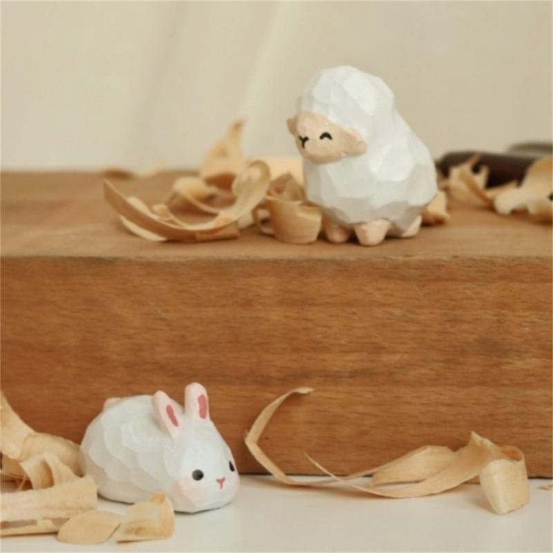 Hand Carved Cats/Dog/Sheep/Bunnies Figurines Table Decoration for Living Room,Bathroom Wooden Animal Statue Home Decors