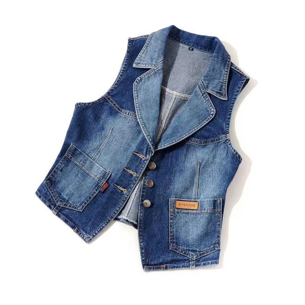 Lässige, einfarbige, ärmellose, verkürzte Jeansjacke für Damen