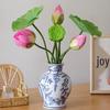 Chinese Lotus Artificial Flower Decoration for Living Room and Dining Table - Realistic Floral Arrangement with Lotus Leaf.