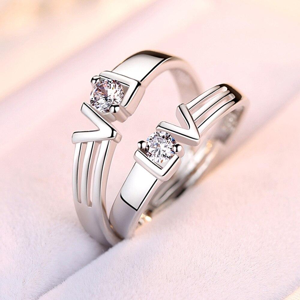 New Arrival  Sterling Color Couple Rings Chic Fashionable Love Language Adjustable High Quality Cubic Zircon Pair Lovers Rings Jewelry