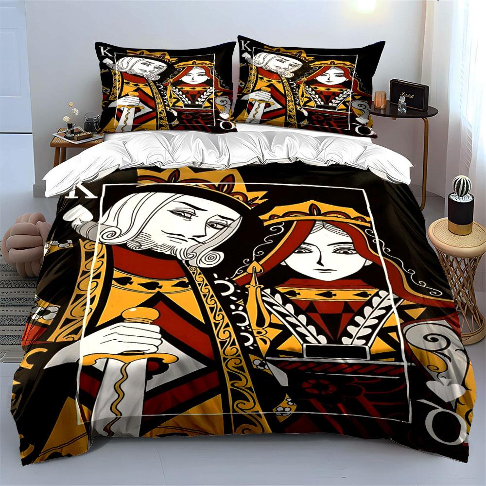 "King and Queen Playing Card Design" Print Bedding Set Duvet Cover Pillowcases (1* Duvet Cover 2* Pillowcases Do Not Include Comforter)