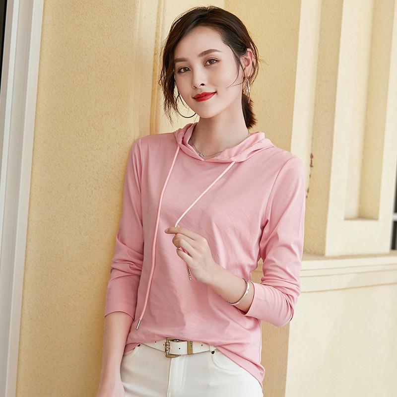 80s-Inspired Women's Long Sleeve Mercerized Cotton Hooded T-Shirt - Lightweight, Comfortable Sweatshirt