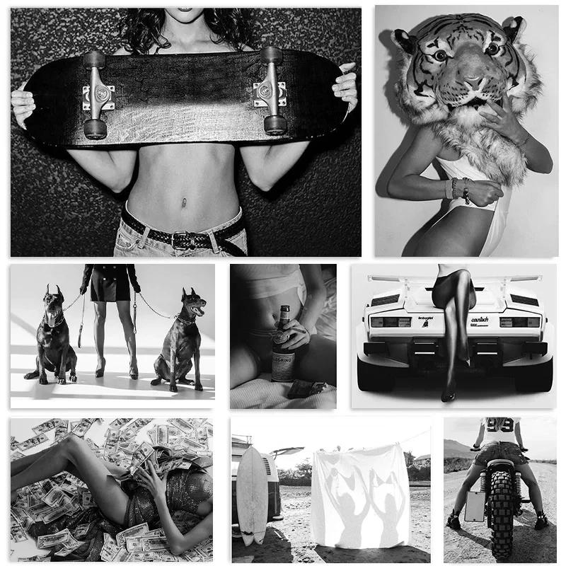Sexy Women Posters Bad Girl Black and White Print Canvas Paintings Wall Art For Modern Pop Room Home Decoration Pictures Mural