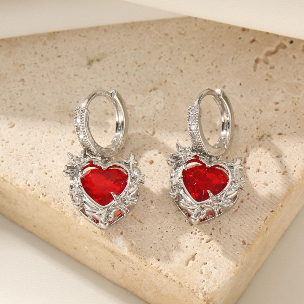 1 Pair Fashion Heart Shape Dangle Earrings for Women Cubic Zirconia Jewelry Daily Wedding Party Accessories