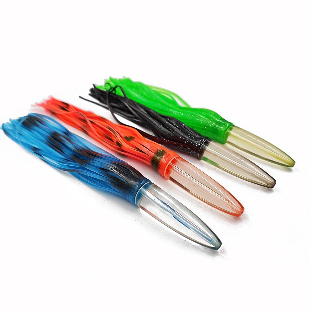 Resin Head Trolling Fishing Lure Bullet Shape Lure Saltwater Fishing Tackle Octopus Skirts Rigged with Stainless Steel Hook