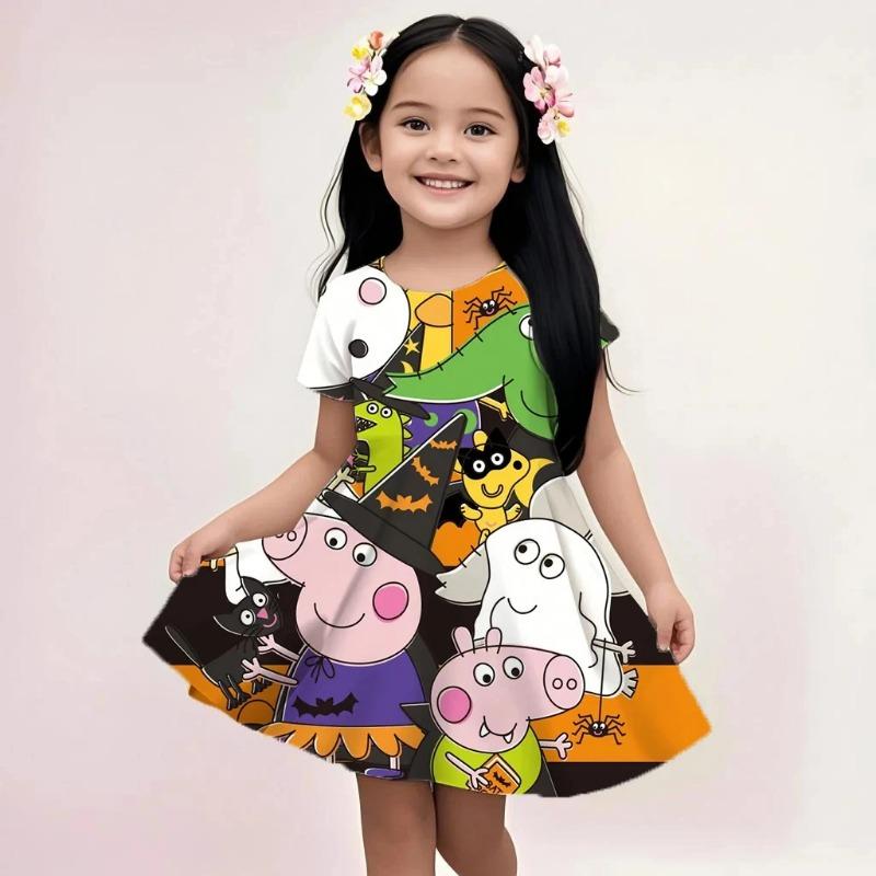 Girls Peppa Pig Casual Dress Summer Cute Cartoon Print Fashion Beach Sundress Soft Lightweight Breathable Kids Dress 110
