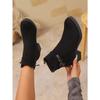 Plus Size Medium Heel Boots 2025 Winter New Thick Heel Suede British Style Metal Chain Martin Boots Women