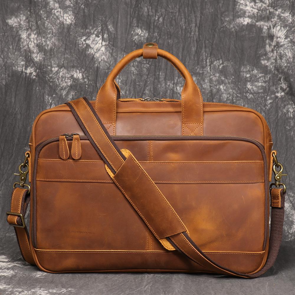 

Портфель для ноутбука из кожи Crazy Horse: Носимая тележка и сумка-кроссбоди из натуральной коровьей кожи для бизнеса