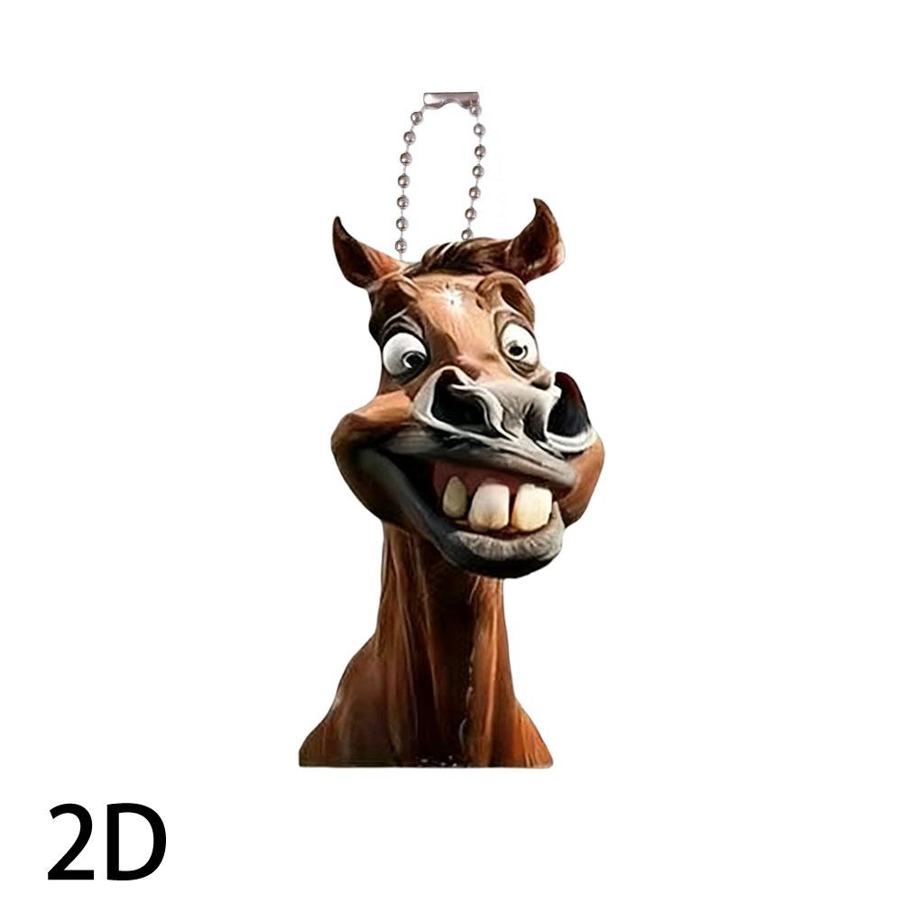 2D Funny Big Mouth Horse RearView Mirror Pendant Auto Interior Car Realistic Animal Hanging Ornament Car Interior Accessories