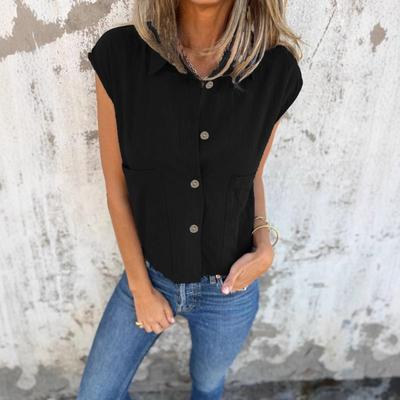 Summer Trend Collar Women's Solid Color Fashionable Leisure Shirt Top Vest Shirt