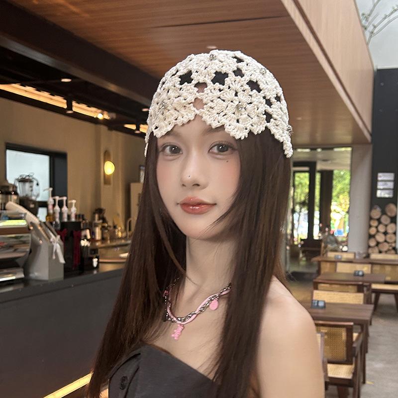Hat Japanese Hollow Flower Handmade Crochet Pullover Hat Women'S Retro Sweet Knitted Hat Niche Baotou Hat Tide