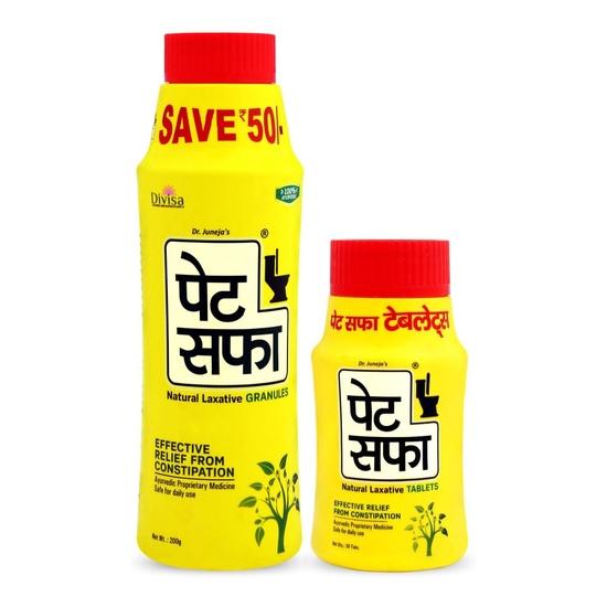 

Pet Saffa Combo of Granules 200gm & Tablets 30 | Natural Laxative | Constipation Relief | Relief from disgetive problems like Acidity, Gas & Bloating