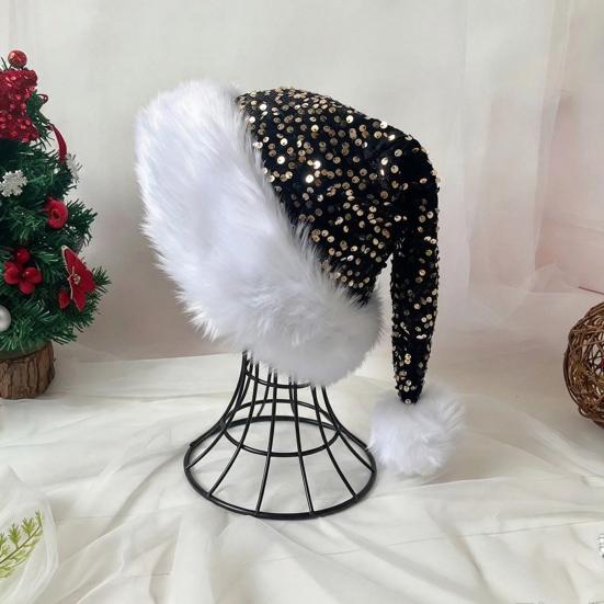 Christmas Decoration for Holiday Events Sparkly Santa Hat Women Men, Glitter Sequin with White Fluffy Trim Gift Friends Family And Pom Pom,
