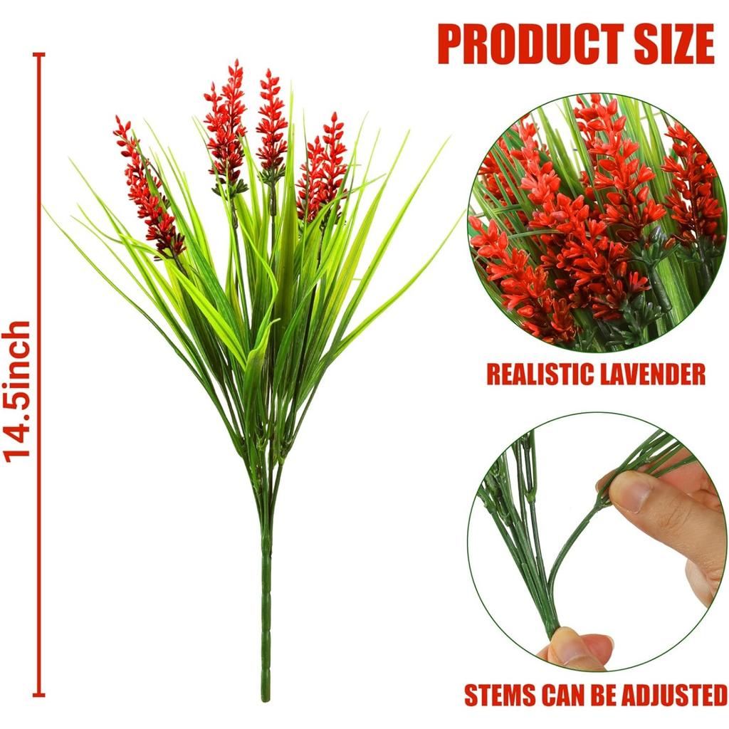 1 Bündel Künstliche Pflanzen Draußen Falsche Lavendelblüten Gefälschtes Affengras UV-Beständige Kunststoffgrünpflanzen für Garten Haus Veranda Fenster Terrasse