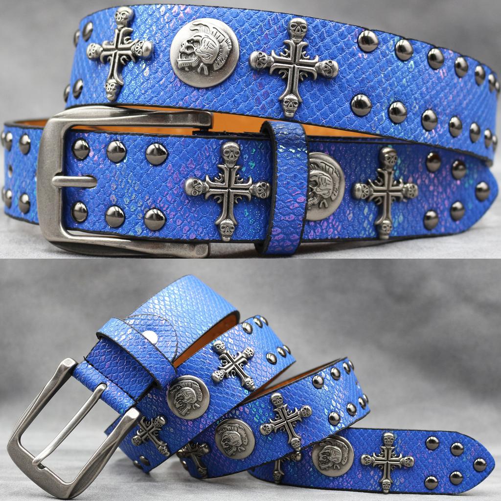 Original Skull Rivet Belt Punk Men'S Belt Women'S Snake Pattern Decorative Belt