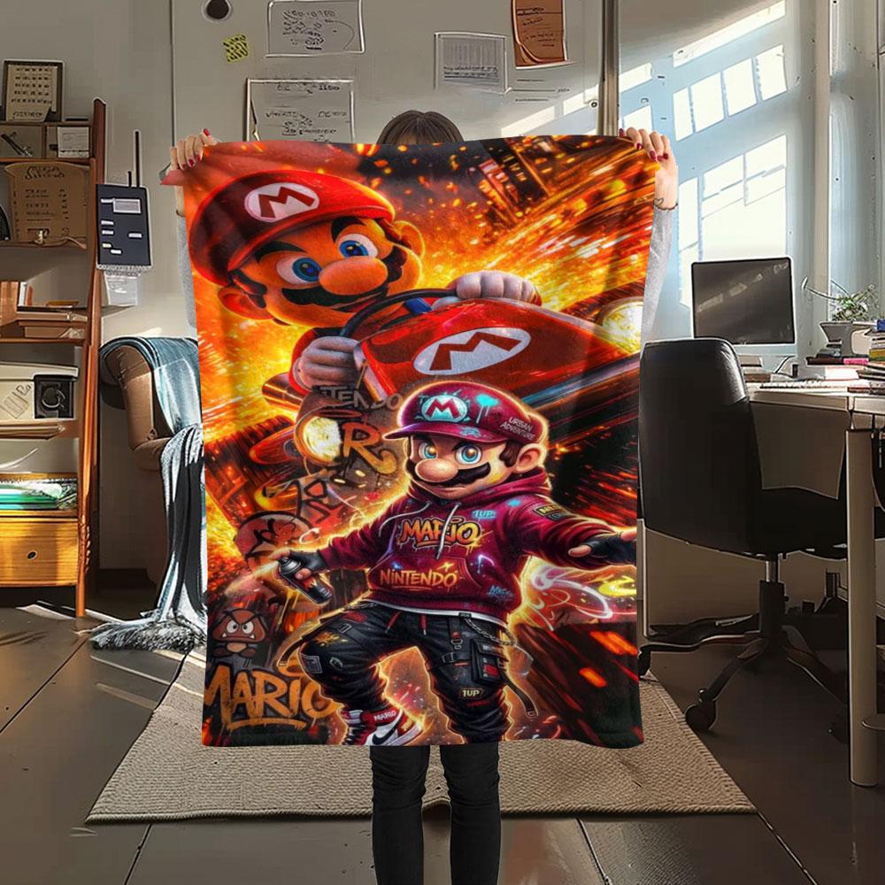 Super Mario Cartoon printing Flannel Blanket Bedroom Sofa Camping Warm blanket Gifts for family and friends-MJ002