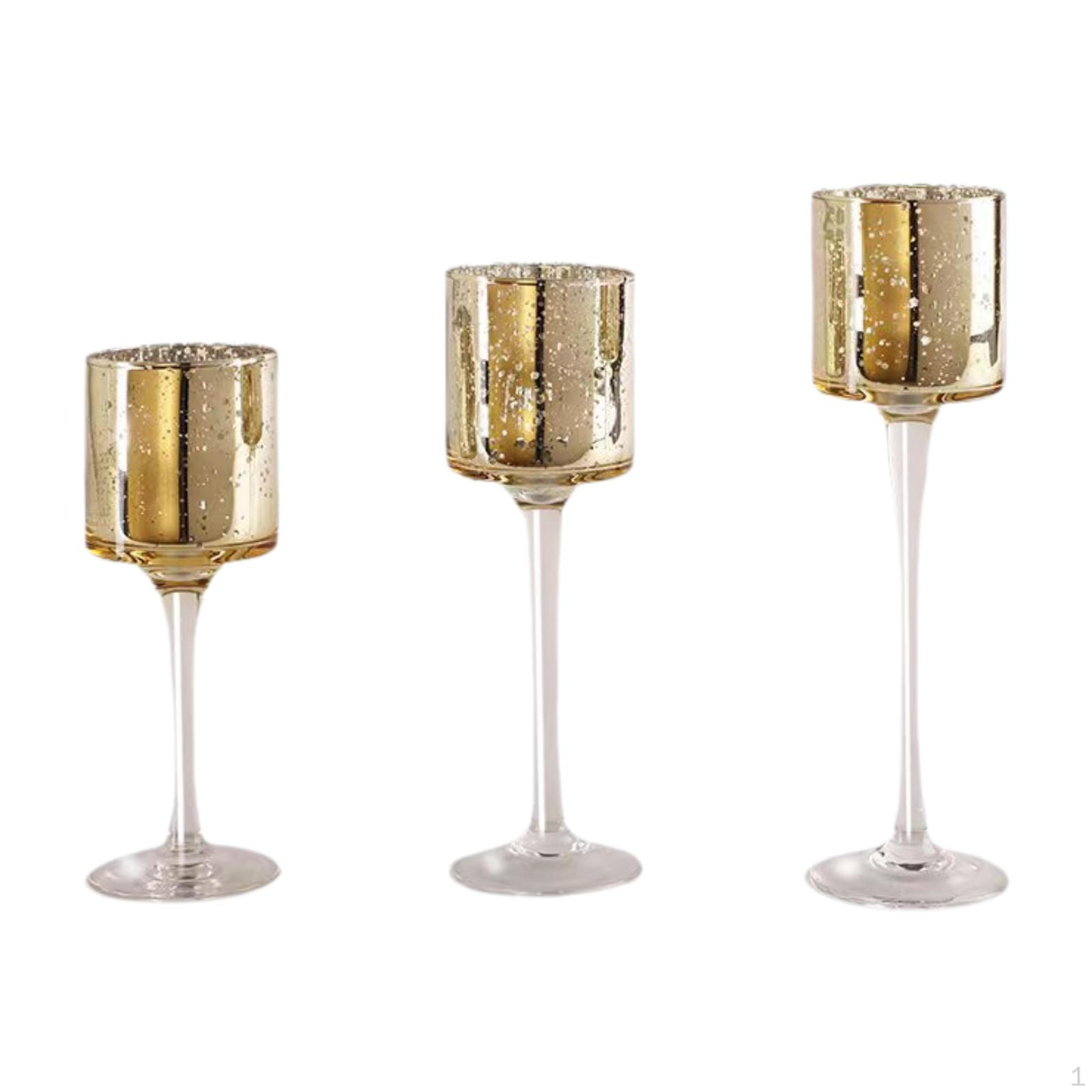 

3 Pieces Tall Candle Holder Glass Candlestick Dining Room Dinner Stand Candelabrum Home Decor gold