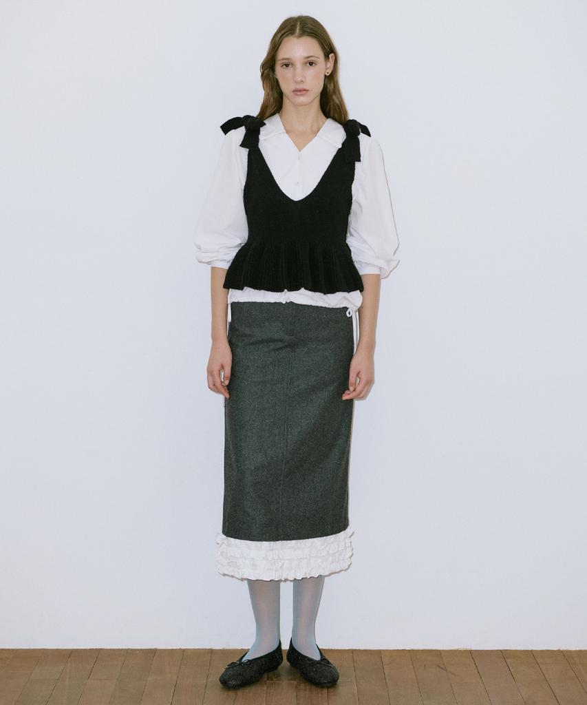 Sinun Frill Long Skirt (Charcoal)