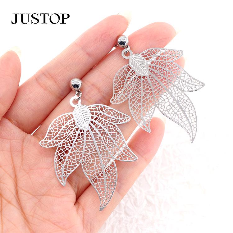 

Geometric Maple Leaf Earrings: Women s Hollow Oriental Design серебряный
