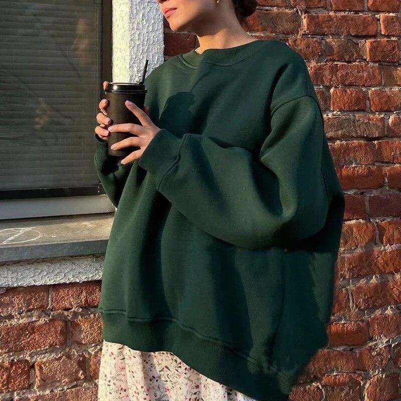 

Осенние свободные теплые флисовые пуловеры, женские толстовки с капюшоном, модные женские зимние однотонные хлопковые толстовки с круглым вырезом и капюшоном 29676 M орион