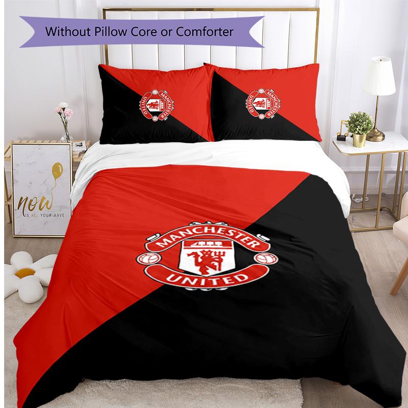 Manchester United FC Τυπωμένο Σετ Κλινοσκεπασμάτων 3 Τεμαχίων Αναπνέον Κάλυμμα Παπλώματος με Μαξιλαροθήκες Διακοσμητικά Λευκά Είδη Κρεβατοκάμαρας Σπιτιού