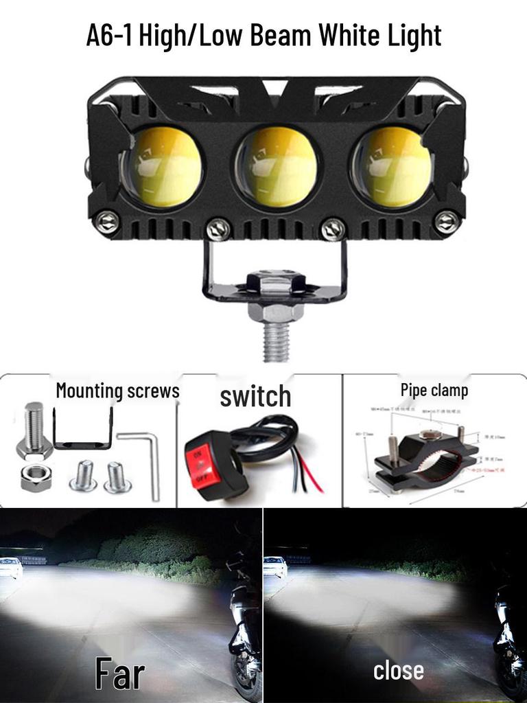 Super Bright LED Motorcycle Spotlights: High/Low Beam, Yellow & White, for Electric Vehicles & Tricycles
