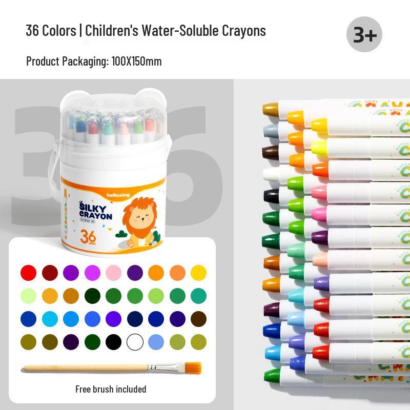 Silky Washable Children’s Oil Pastels - Non-Fading, Non-Bleeding, Twistable Crayons with Paintbrushes