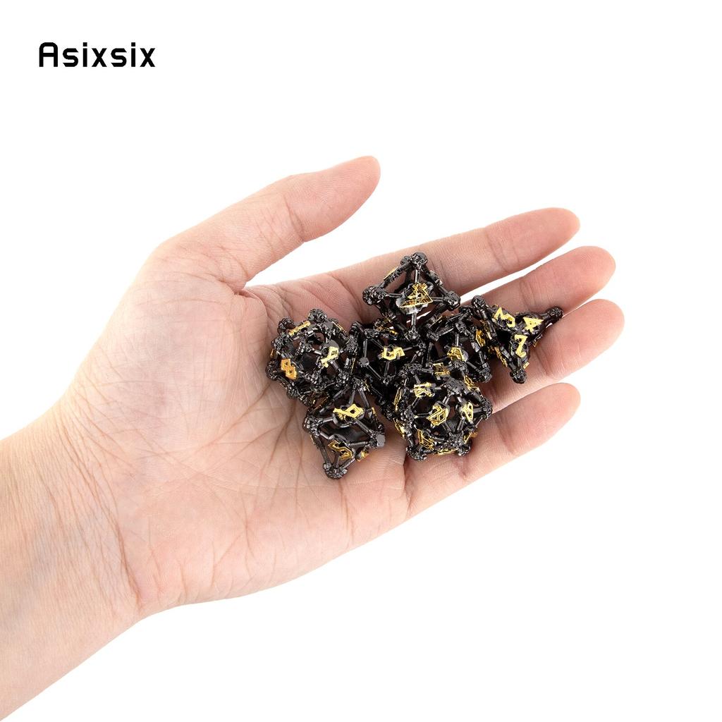 7 Pcs Black Yellow Skull Head Metal Dice Hollow Metal Polyhedral Dice Set Suitable for Role-Playing RPG  Board Game Card Game